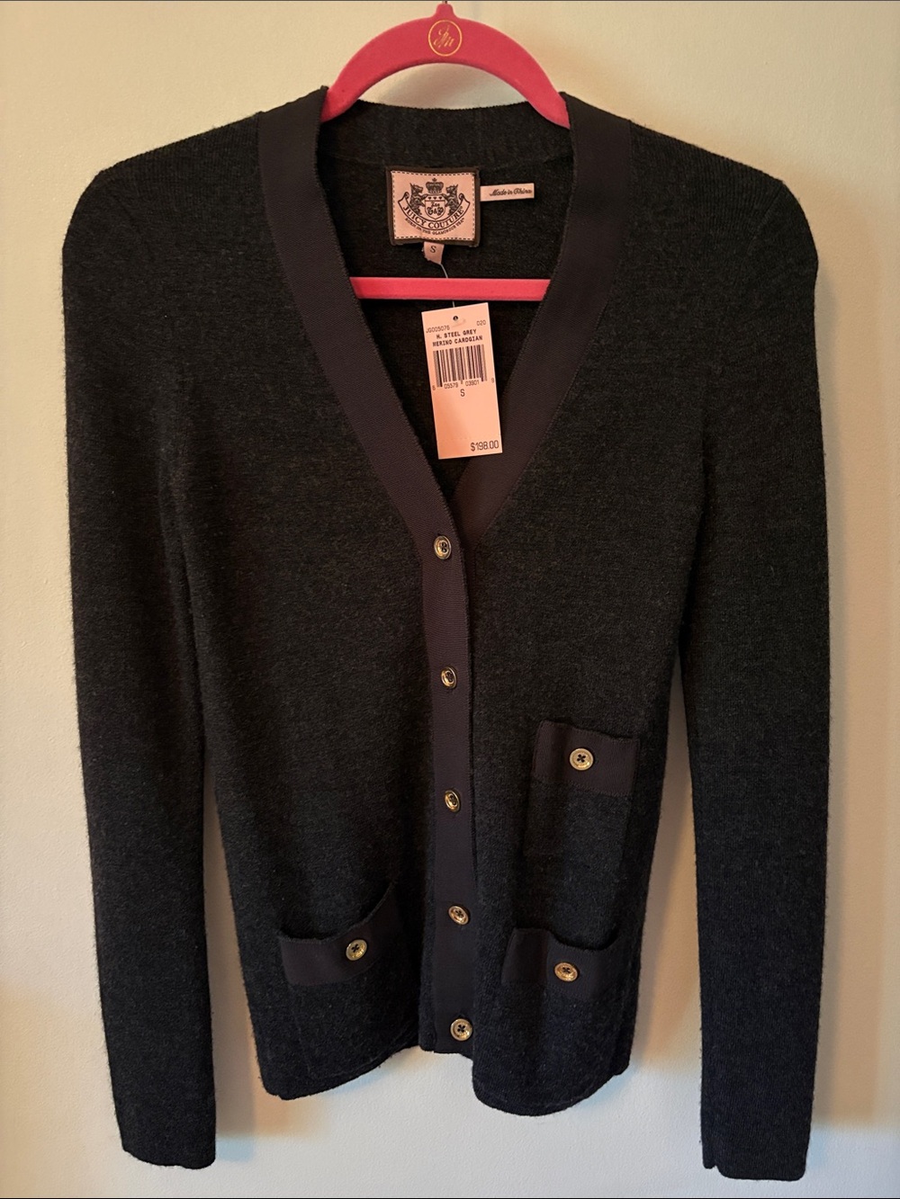 Juicy Couture Y2K Vintage Charcoal Wool fitted V-neck button cardigan - Picture 1 of 8